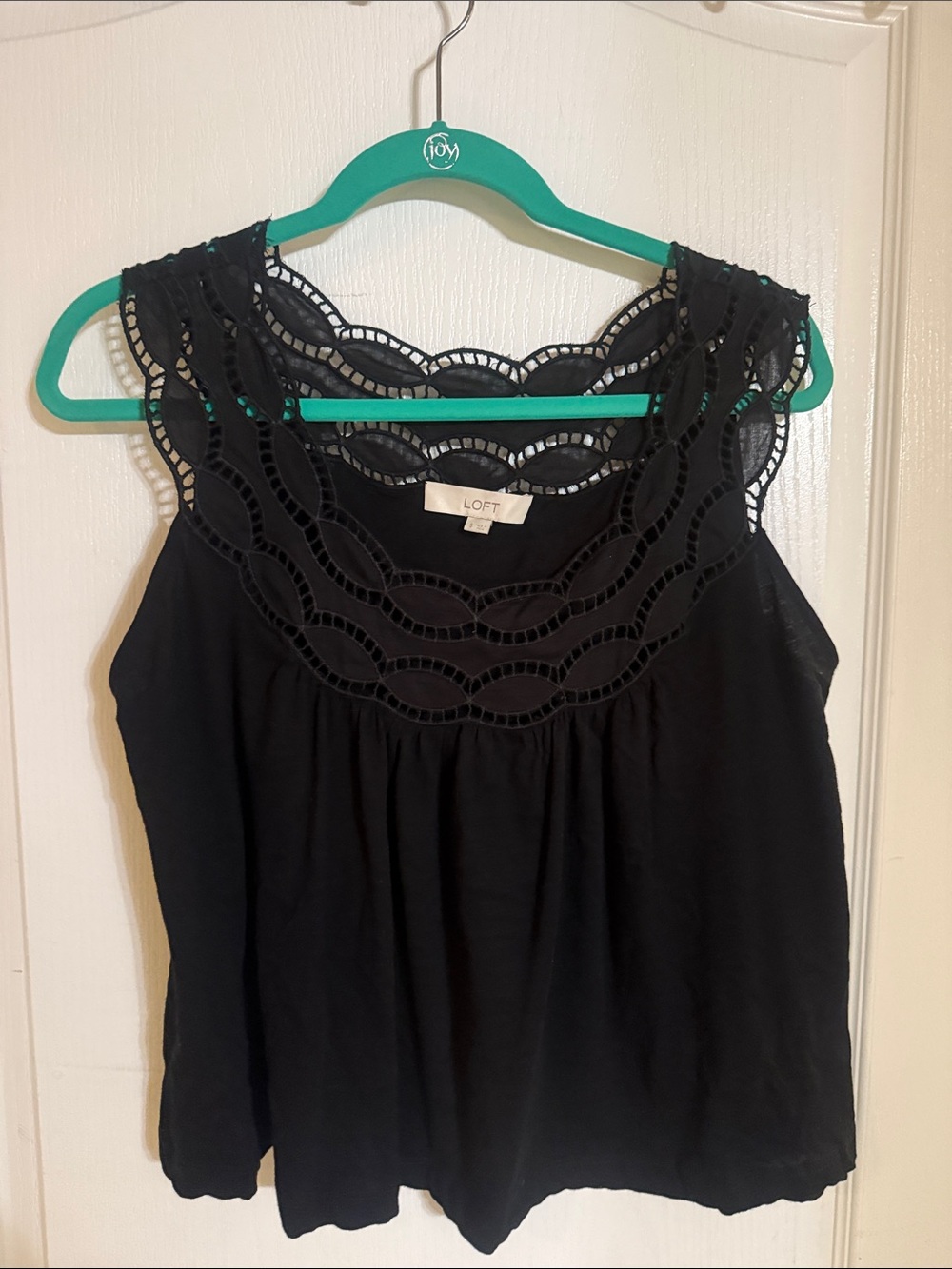 LOFT Black Sleeveless Crochet Yoke Camisole